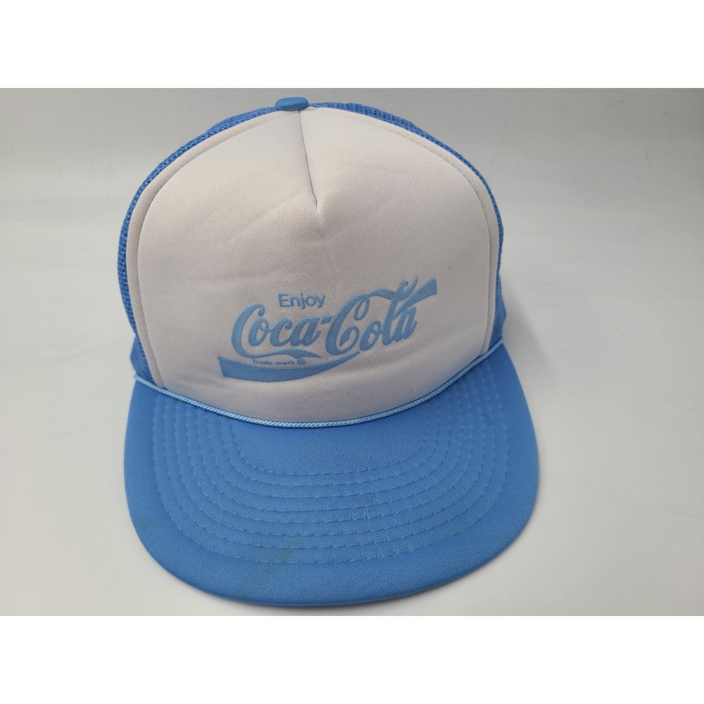 Vintage Coca-Cola Designer Pro Mesh Trucker Snapback Hat Cap Coke Men Blue White
